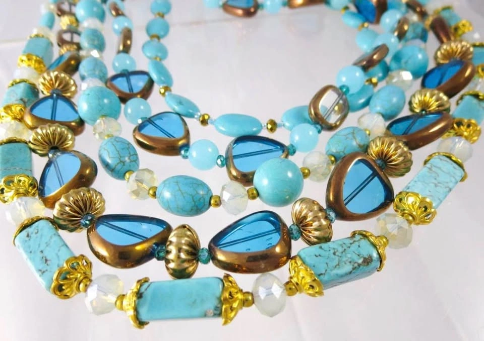 Runway Opaline Czech Glass & Turquoise Howlite Statement Necklac - photo 2