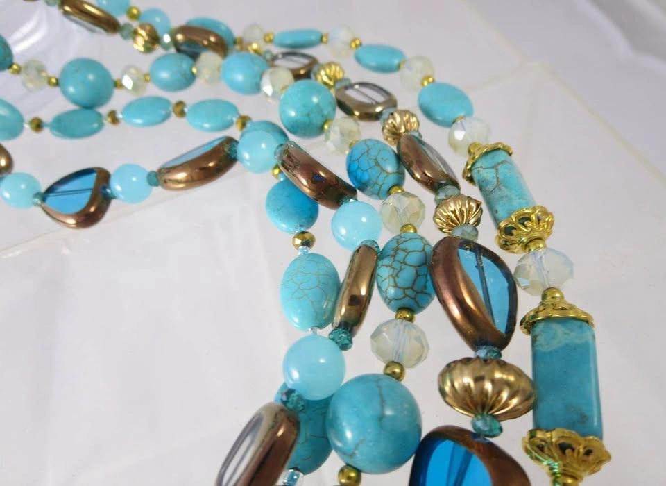 Runway Opaline Czech Glass & Turquoise Howlite Statement Necklac - photo 3