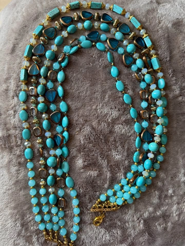 Runway Opaline Czech Glass & Turquoise Howlite Statement Necklac - photo 4