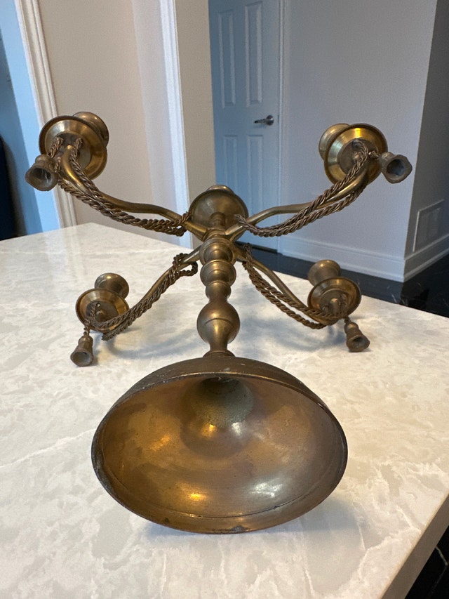 Vintage Brass 5-Arm Candelabra with Rope and Tassel Details - photo 5