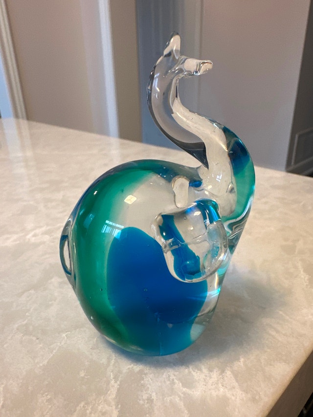 Hand-blown Murano-style art glass elephant figurine