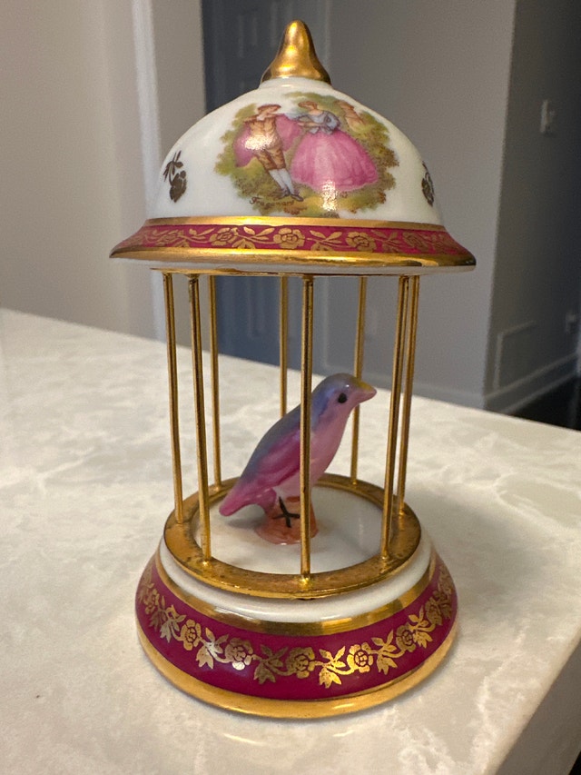 VTG French Limoges porcelain miniature bird-in-a-cage figurine - photo 2