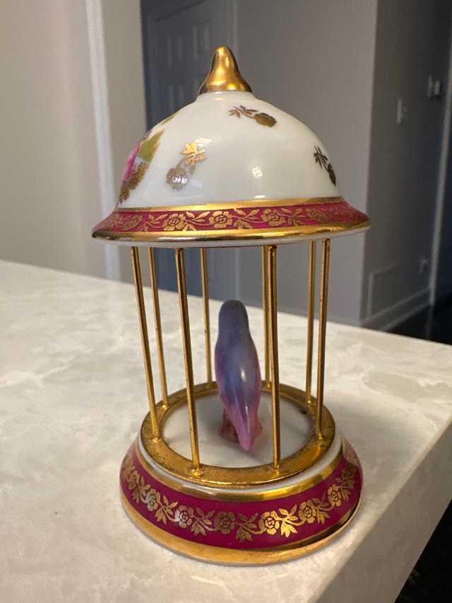 VTG French Limoges porcelain miniature bird-in-a-cage figurine - photo 5
