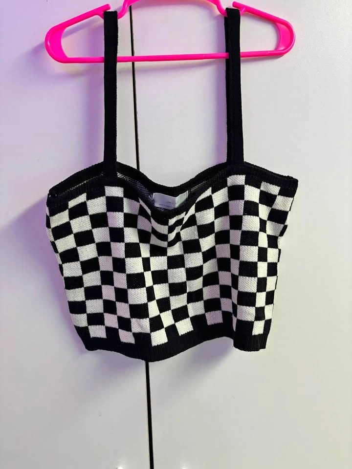 Oak + Fort Checkered Knit Crop Top Size S