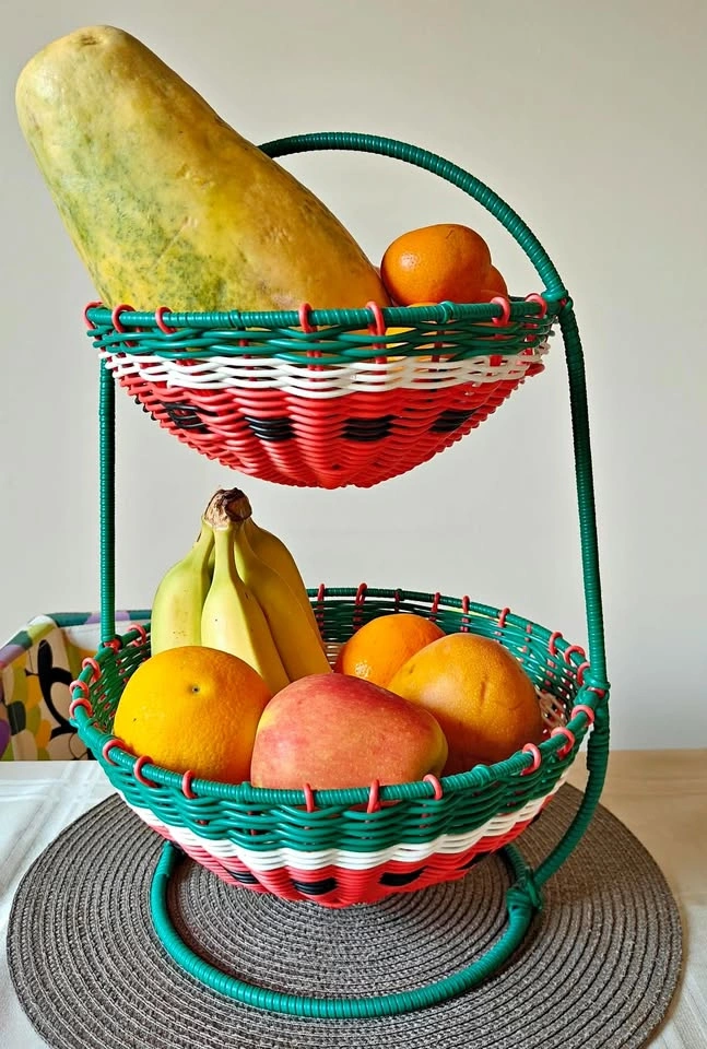 2-Tier Watermelon Woven Fruit & Produce Basket Stand