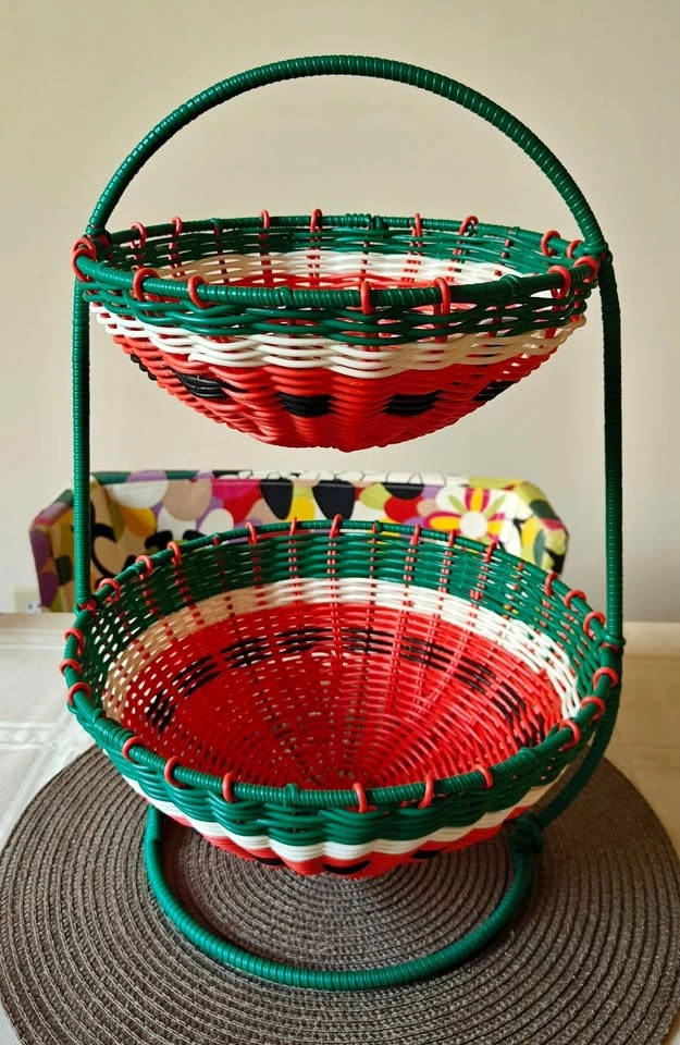2-Tier Watermelon Woven Fruit & Produce Basket Stand - photo 2