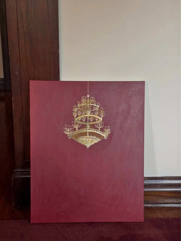 Opulence in Crimson | Large 1/1 Hand-Painted Chandelier Canvas