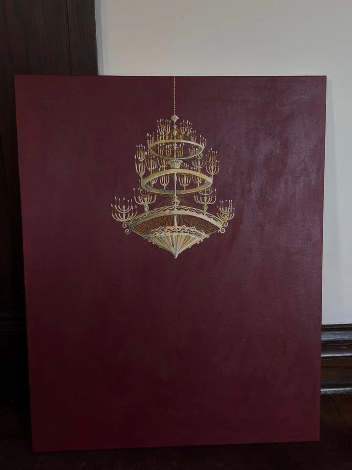 Opulence in Crimson | Large 1/1 Hand-Painted Chandelier Canvas - photo 2