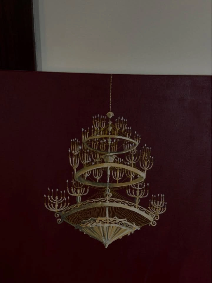 Opulence in Crimson | Large 1/1 Hand-Painted Chandelier Canvas - photo 3