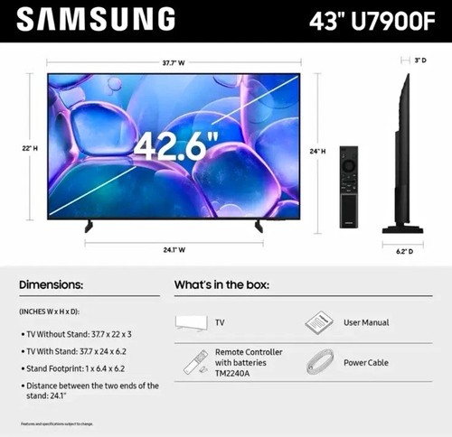 Samsung 43 in Crystal UHD 4K LED TV