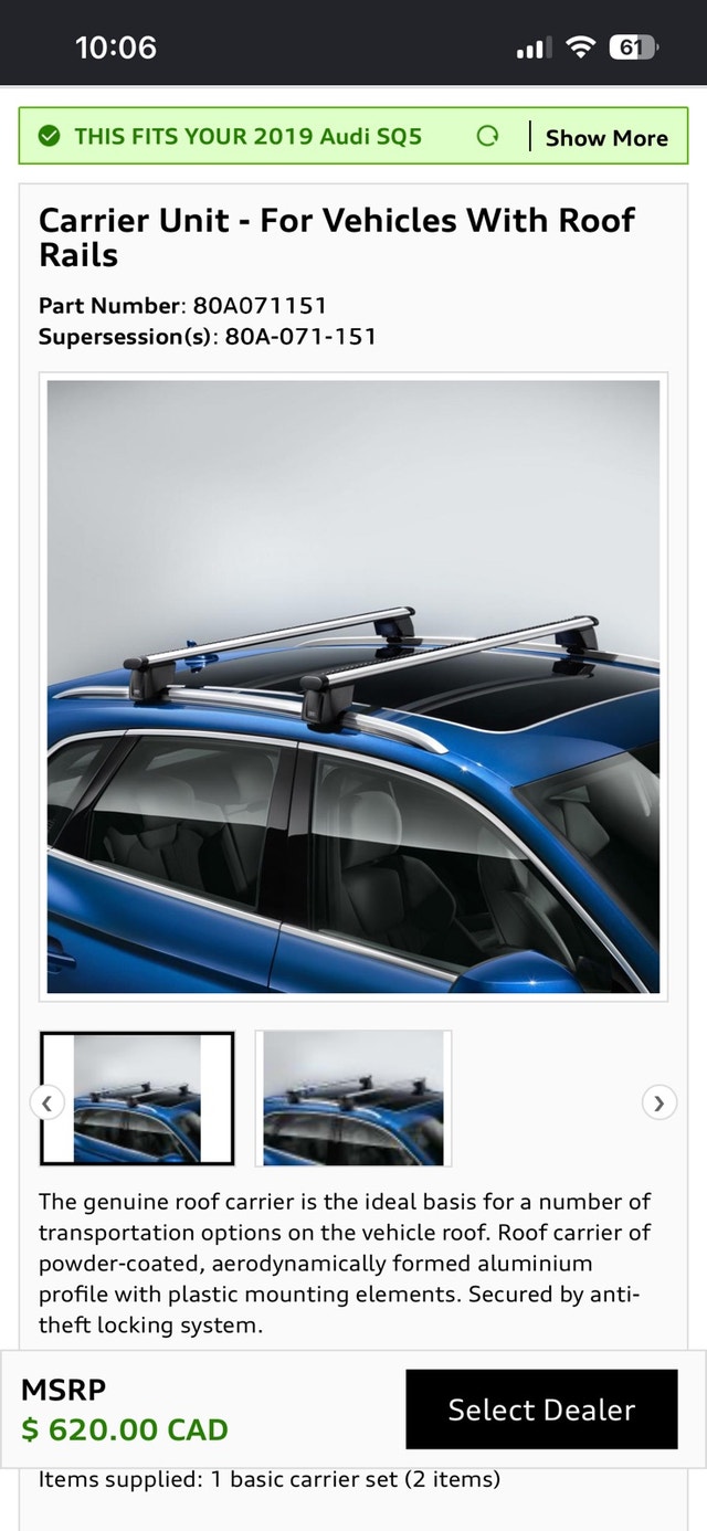 Audi OEM Q5 SQ5 18-25 NEW Roof Racks Base Carriers