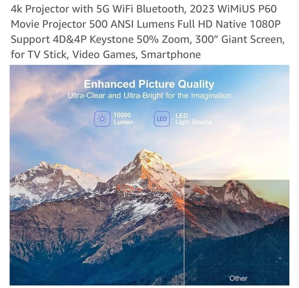 Wimius p60 projector plus 120” projector and white screen - photo 5