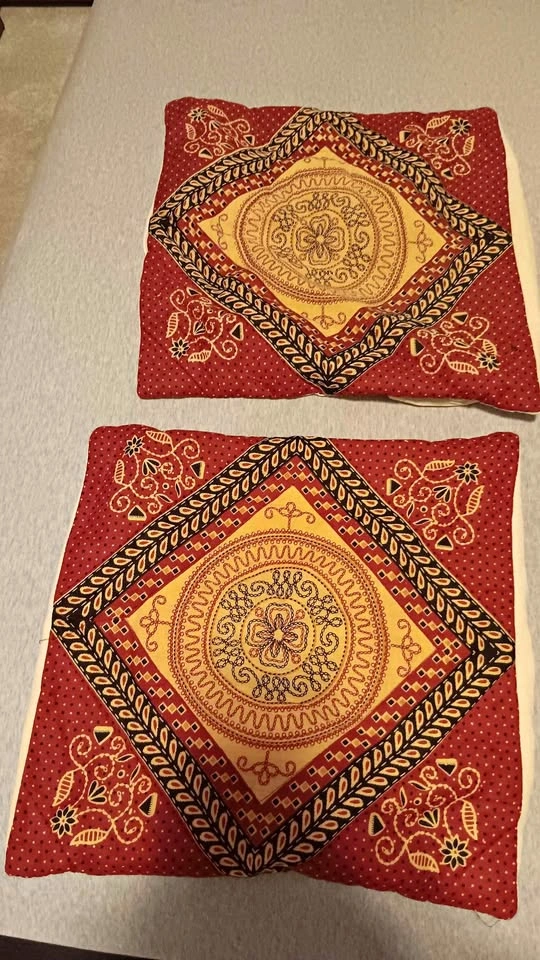 Set of 2 Red and Yellow Mandala Pattern Cushion Covers 14.5x14.5