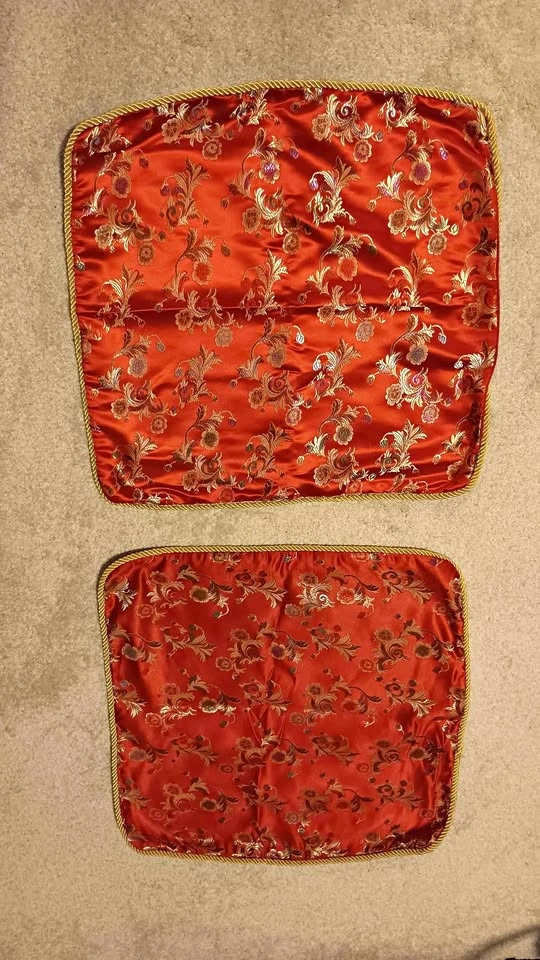 Set of 2 Red Floral Brocade Silk Cushion Covers 20x20