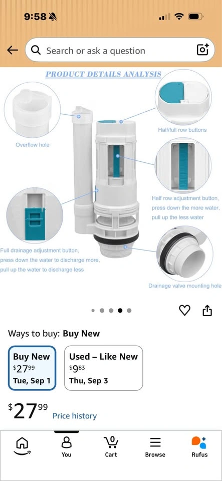 New in box- Drain Valve- dual flush toilet - photo 5