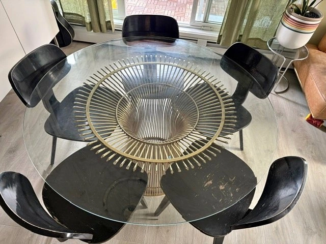 Warren Platner Brass Table & 6 Eames Style Chairs