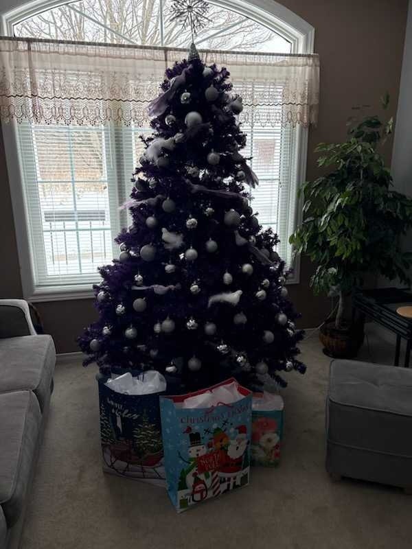 Purple Pre-Lit Artificial Christmas Tree with ornaments - photo 3
