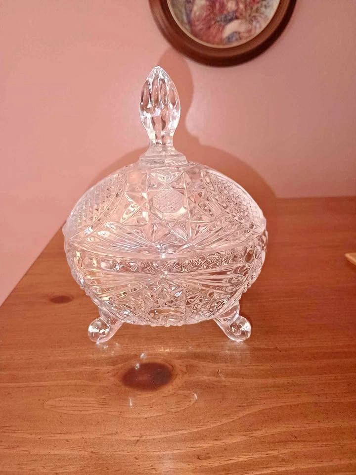 Vintage Crystal Footed, Covered Candy Dish / Compote