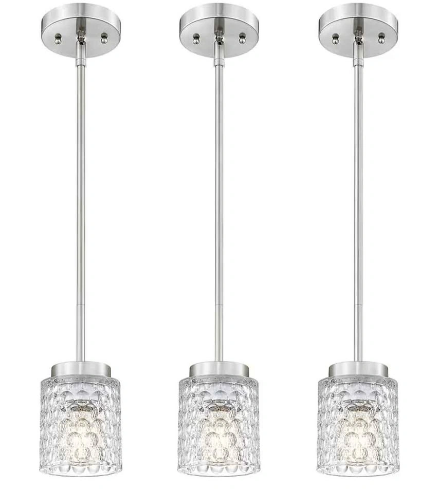 Brand New 3-Pack Silver Pendant Lights with Glass Shades