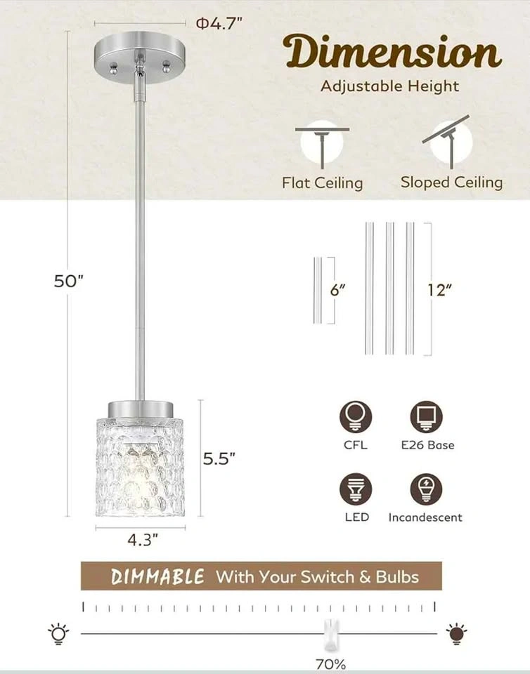 Brand New 3-Pack Silver Pendant Lights with Glass Shades - photo 2