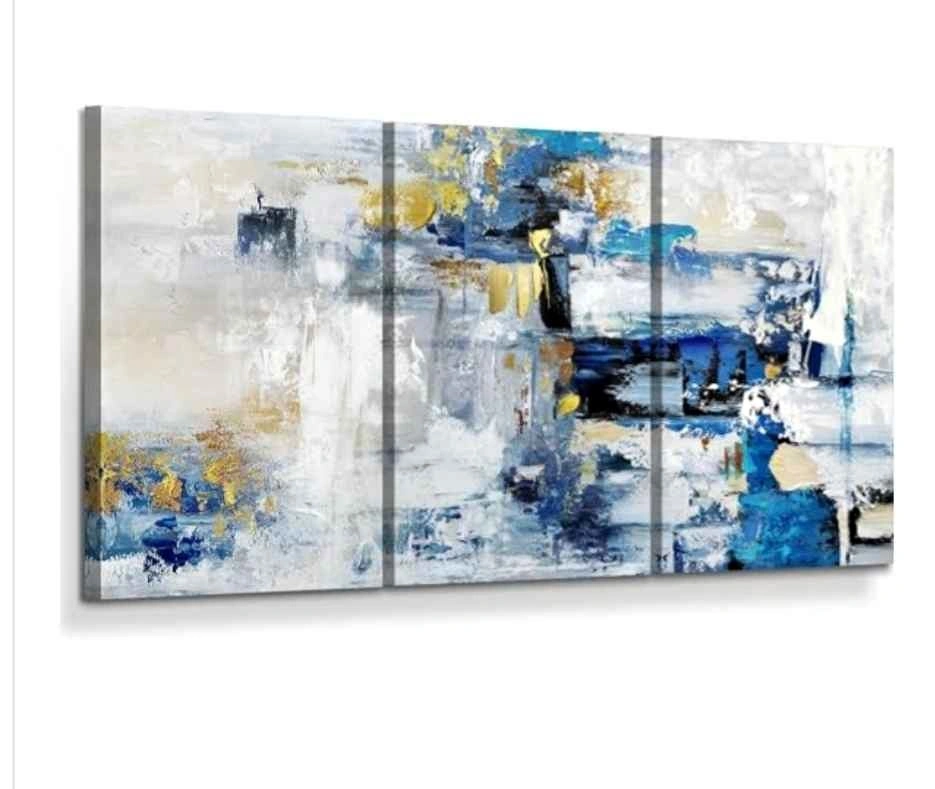 3-Piece High Texture Abstract Blue and Gold Canvas Wall Art Set