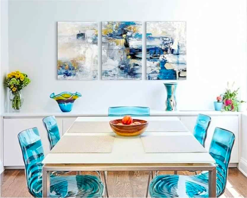 3-Piece High Texture Abstract Blue and Gold Canvas Wall Art Set - photo 2