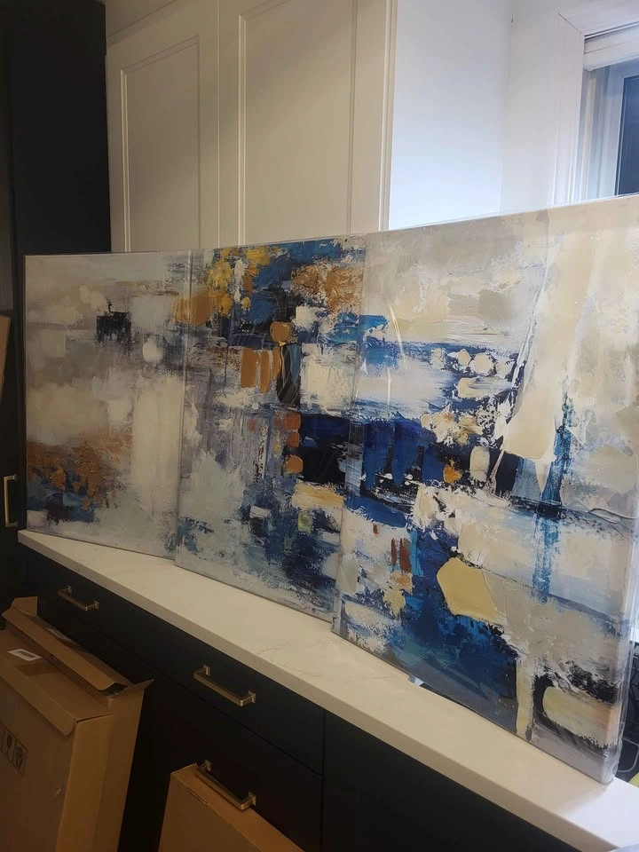 3-Piece High Texture Abstract Blue and Gold Canvas Wall Art Set - photo 3