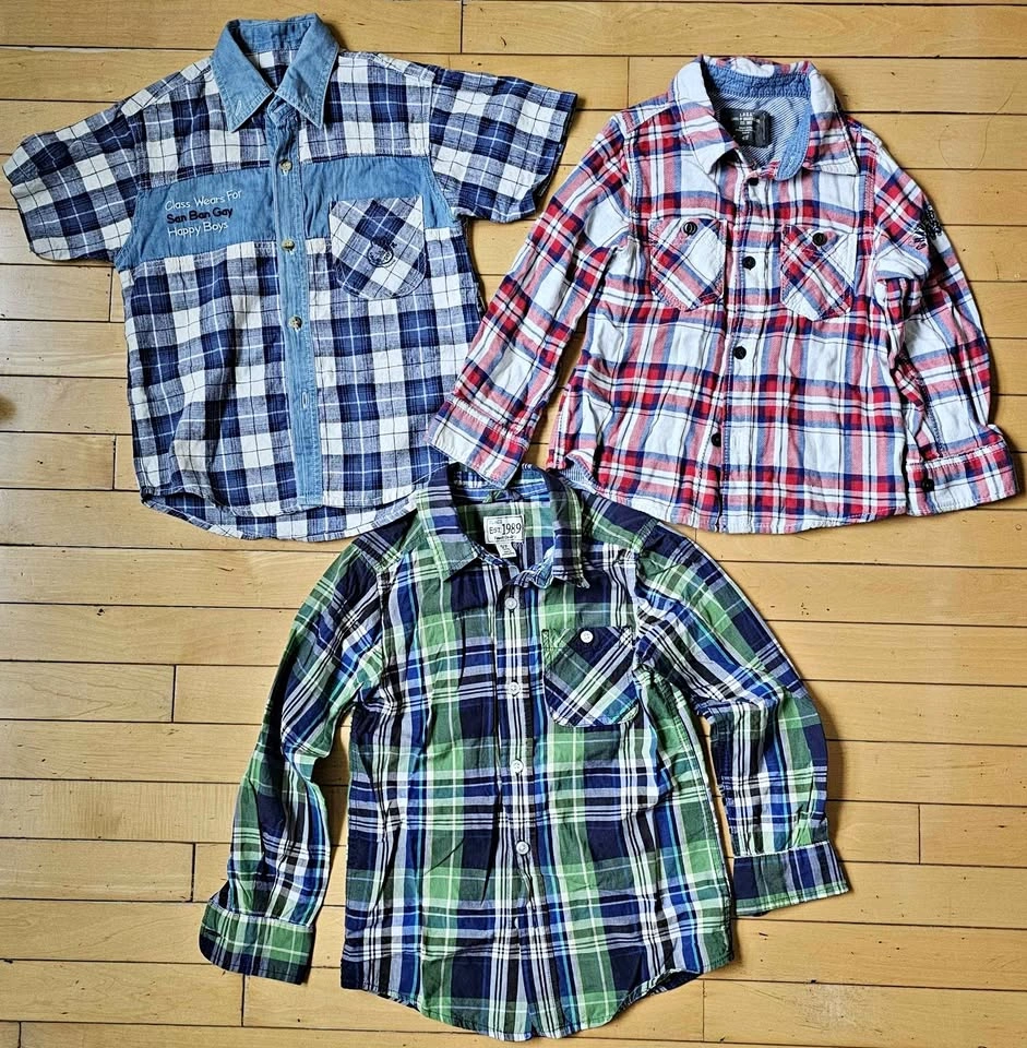 Lot of 3 Boys Plaid Button-Down Shirts (Size 4-6Y)