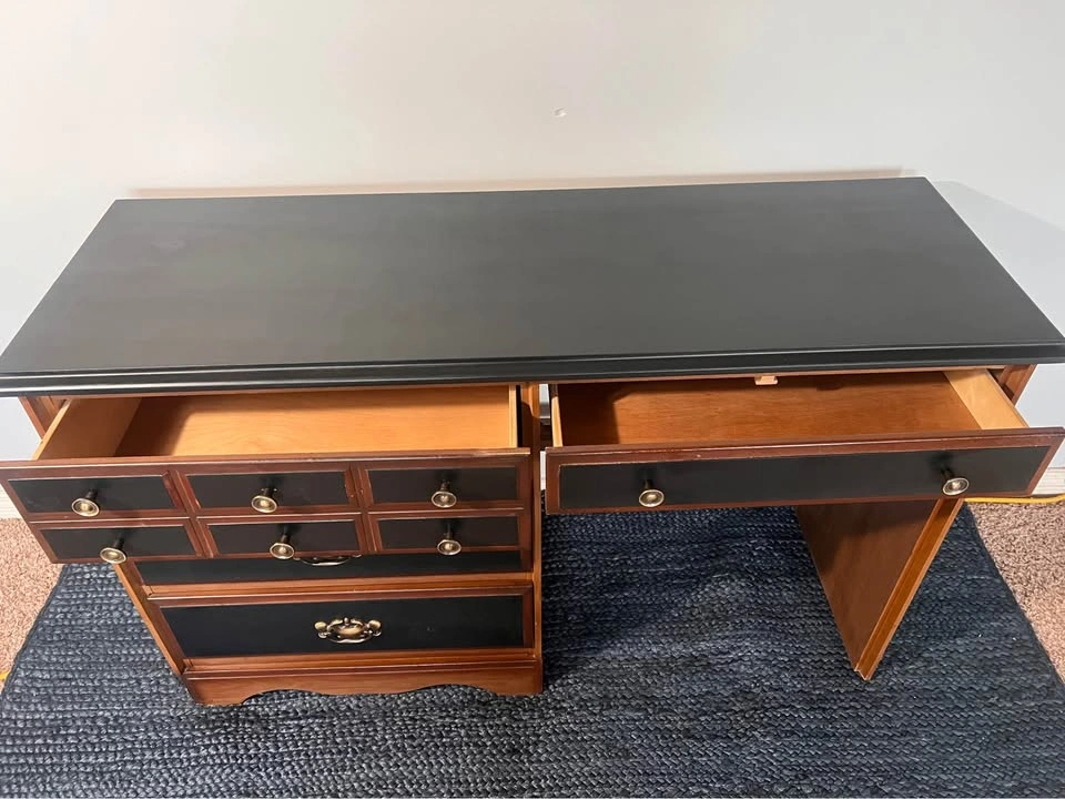 Vintage Wood Desk – New Black Paint, 4 Drawers, Brass Pulls - photo 5