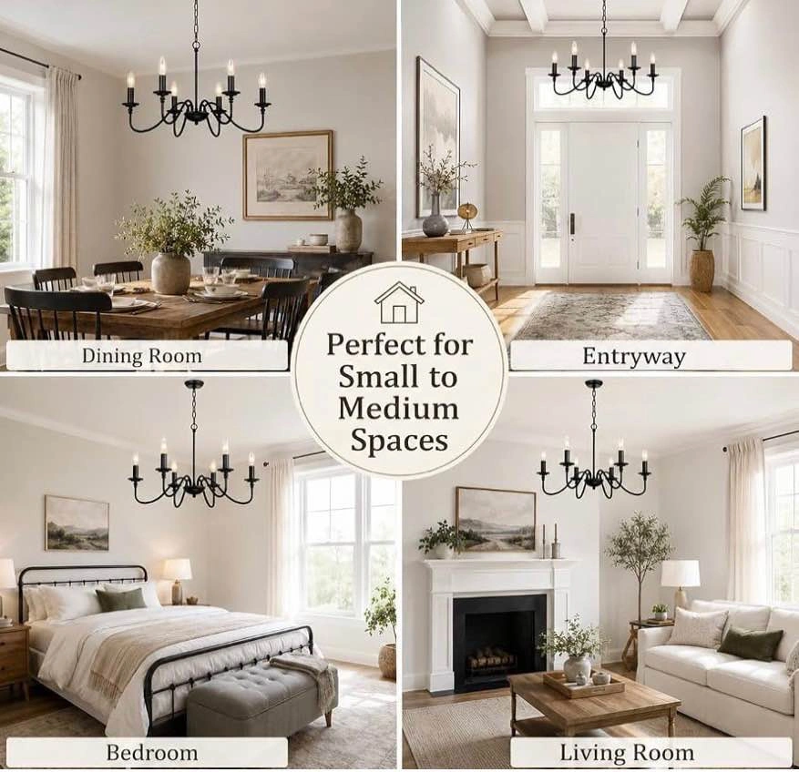 6-Light Black Farmhouse Chandelier – Candle Style Ceiling Light, - photo 2