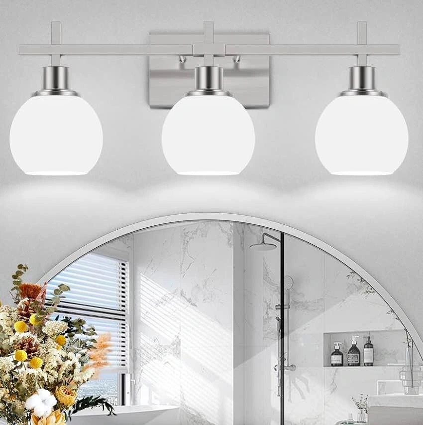 3-Light Brushed Nickel Vanity Light Fixture