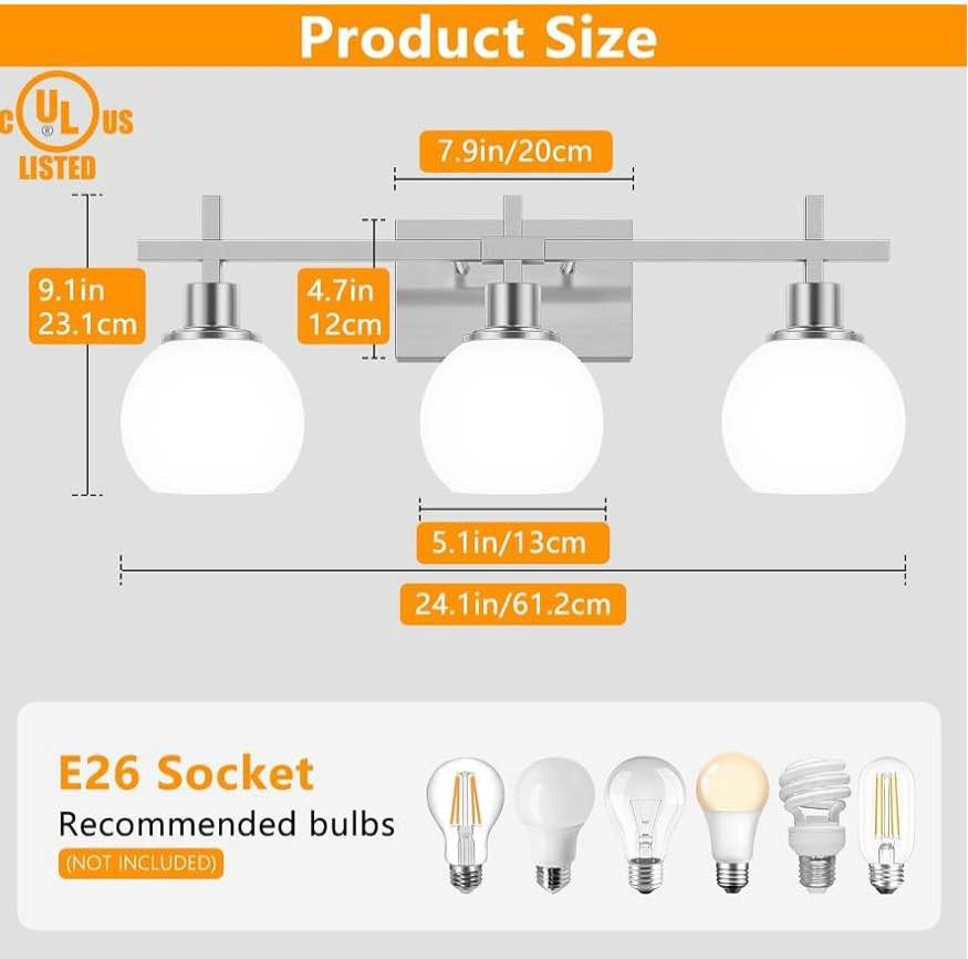 3-Light Brushed Nickel Vanity Light Fixture - photo 2