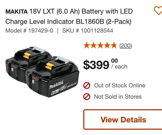 2x Makita 6ah Batteries Brand New