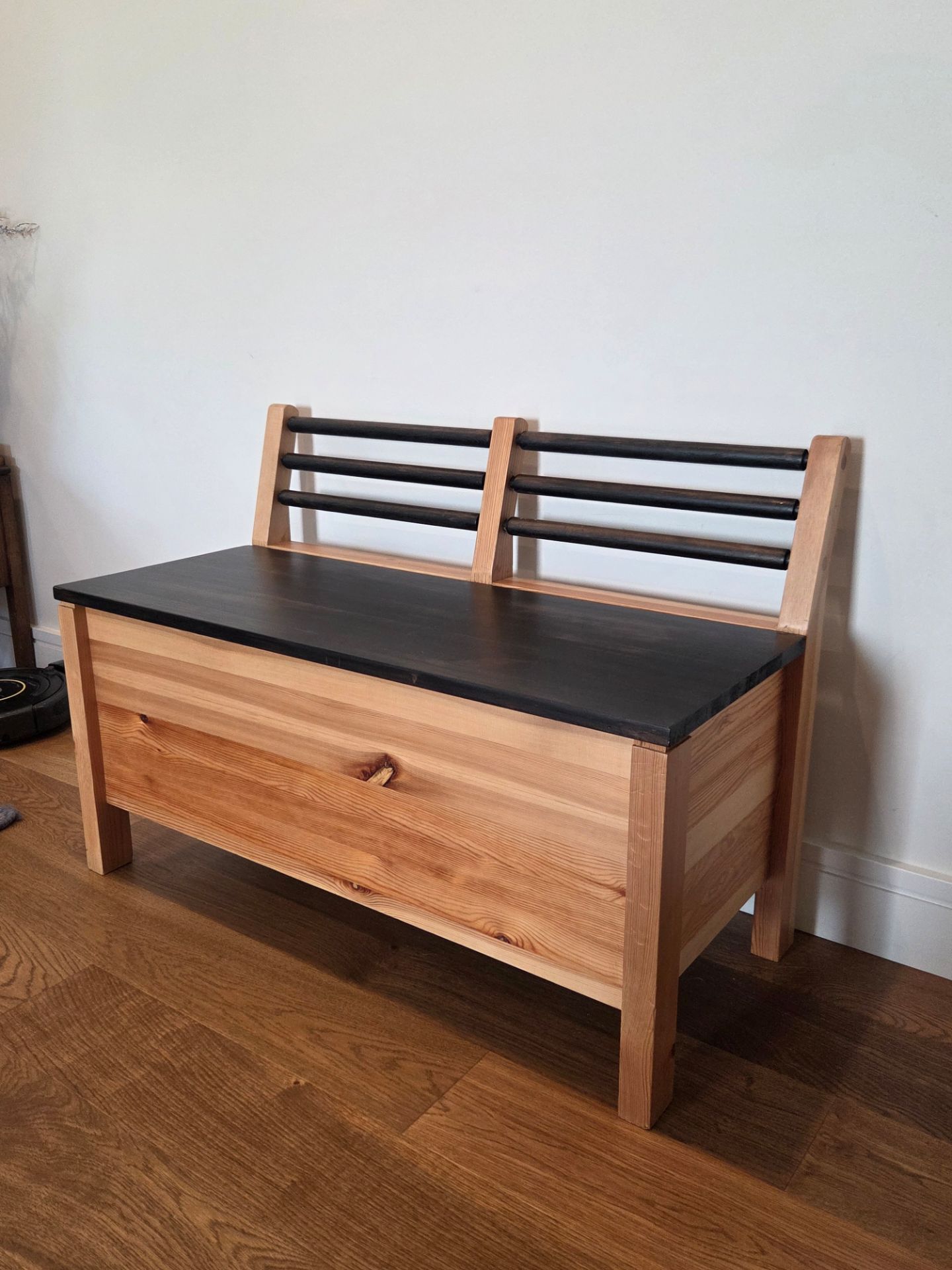 Wooden Storage Bench with Back