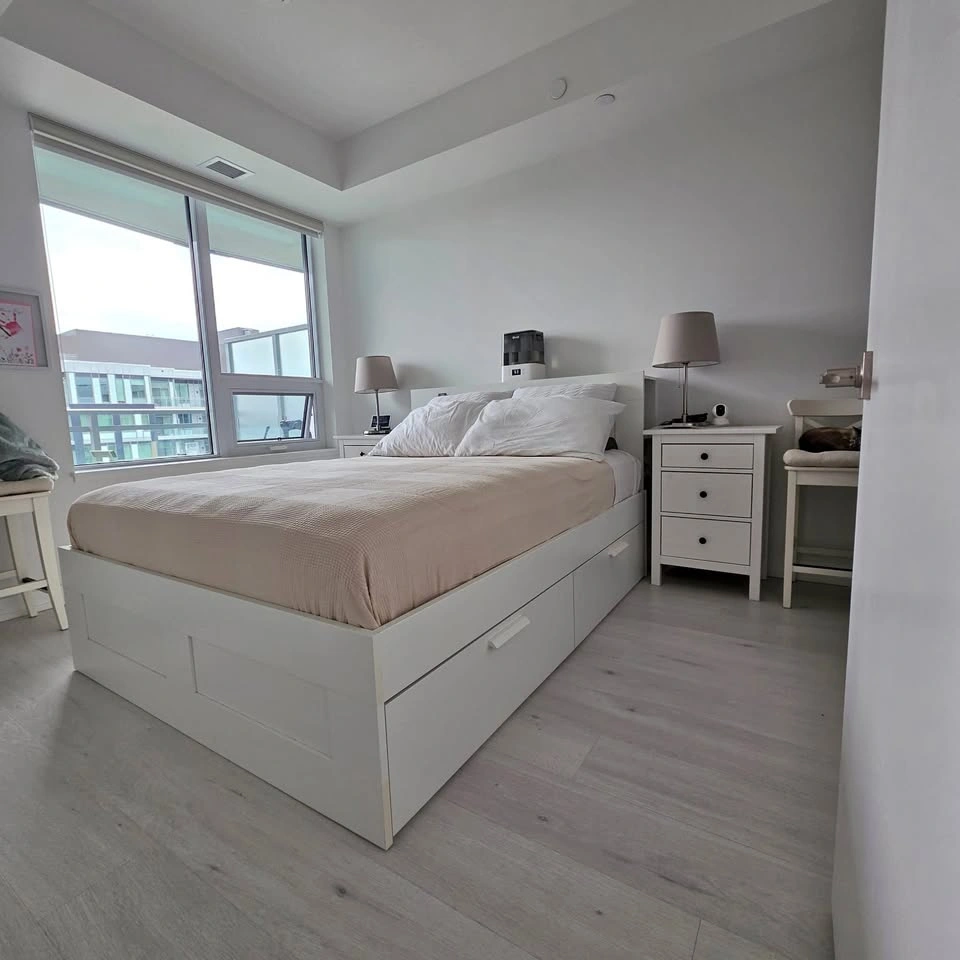 IKEA BRIMNES Queen Bed Frame + Storage Headboard – 4 Drawers
