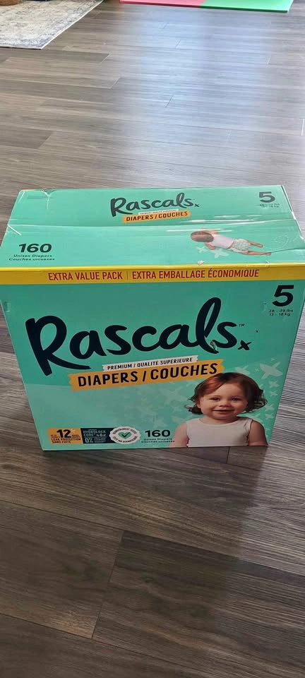 New Rascals Premium Diapers Size 5, 160 Count