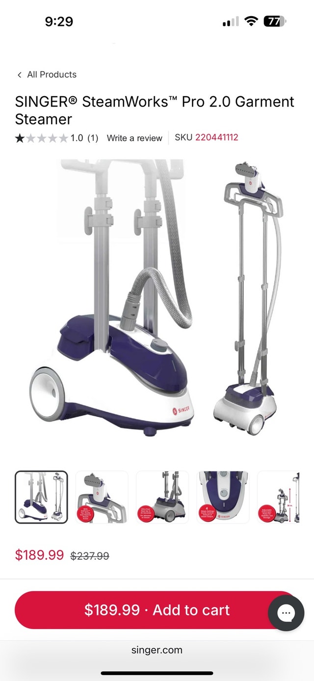 SINGER® SteamWorks™ Pro 2.0 Garment Steamer