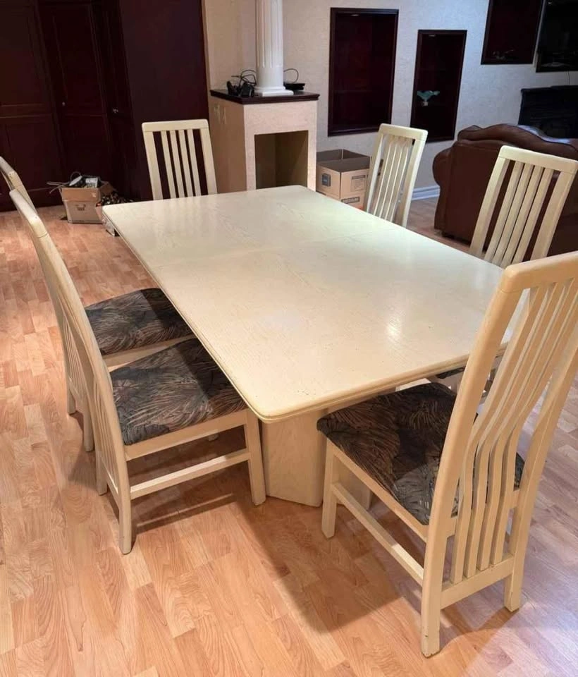White Pedestal Dining Table with 6 Chairs - photo 2