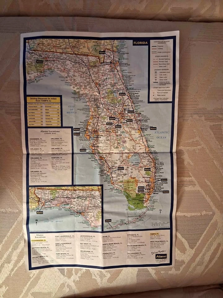 Vintage 1998 Florida Road Map - Alamo Rent A Car Collectible