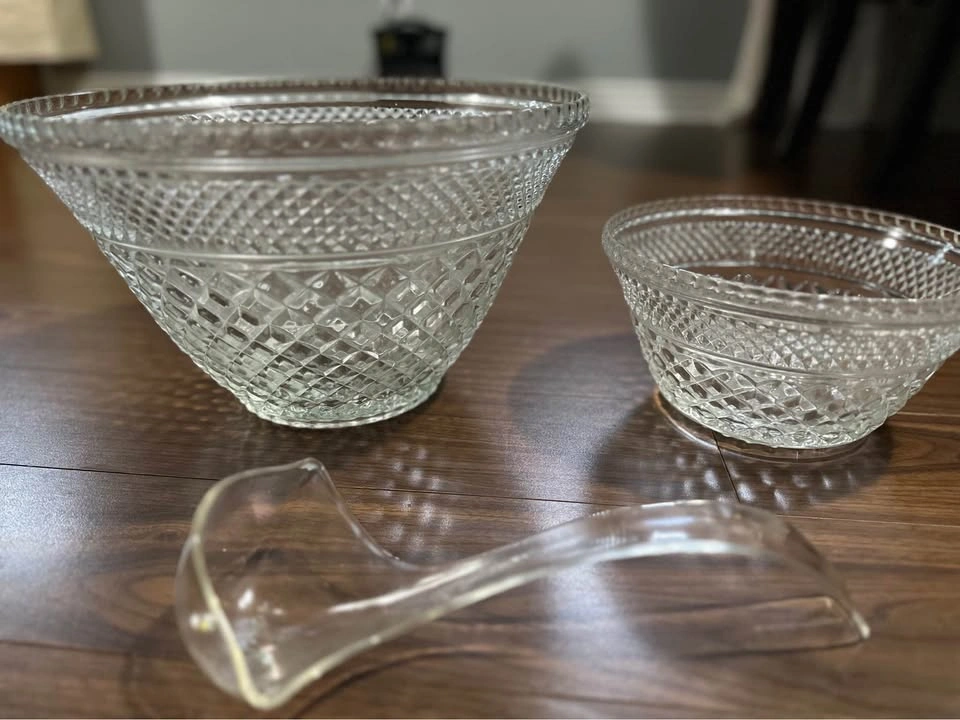 Vintage Anchor Hocking Wexford Glass Punch Bowl + Cups + Ladle - photo 5