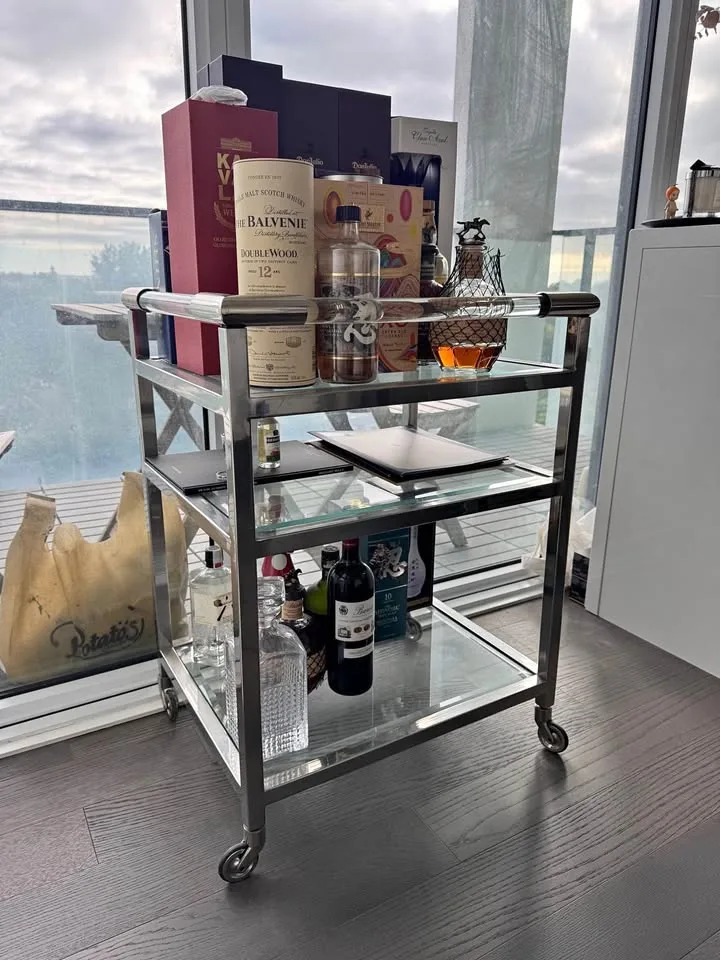 Bar Cart Polished Stainless Steel With Tempered Glass thumbnail