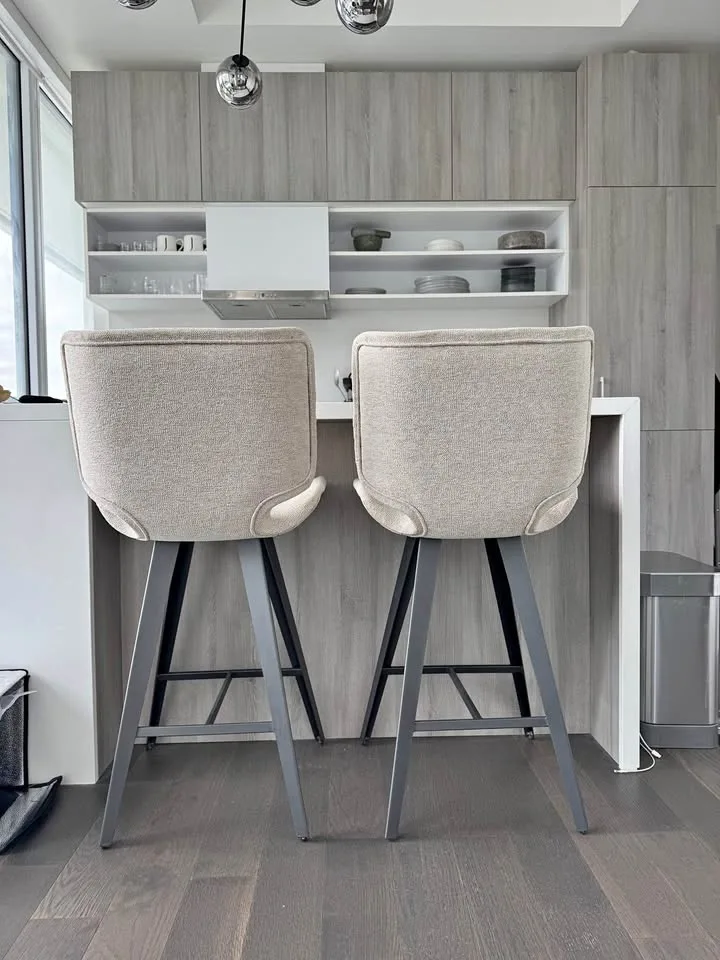 Stool Light Beige With Black Metal Legs thumbnail