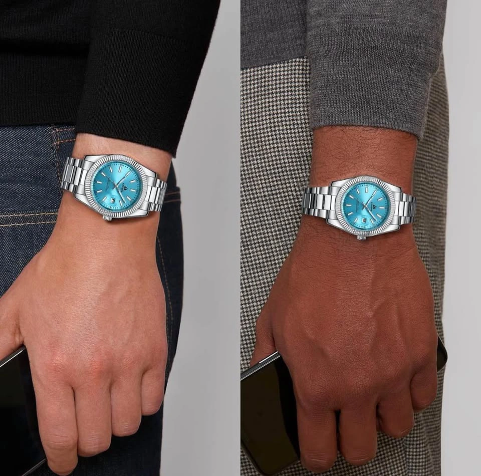 Mens Stainless Steel Watch Silver Blue Dial - photo 4