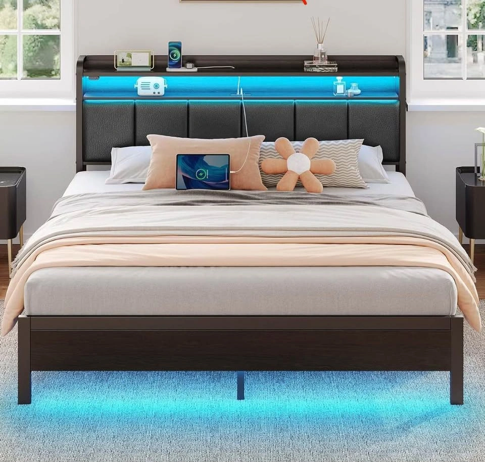 LED BED FRAME WITH CHARGING STATION