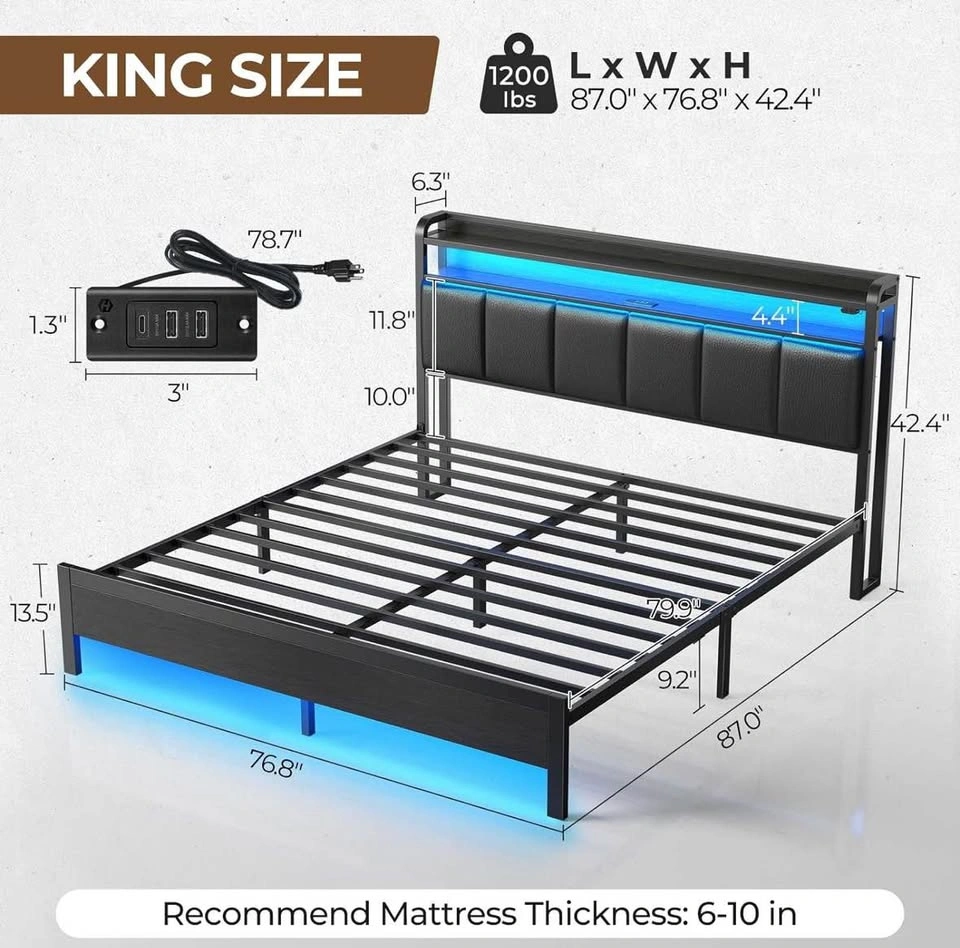 LED BED FRAME WITH CHARGING STATION - photo 2