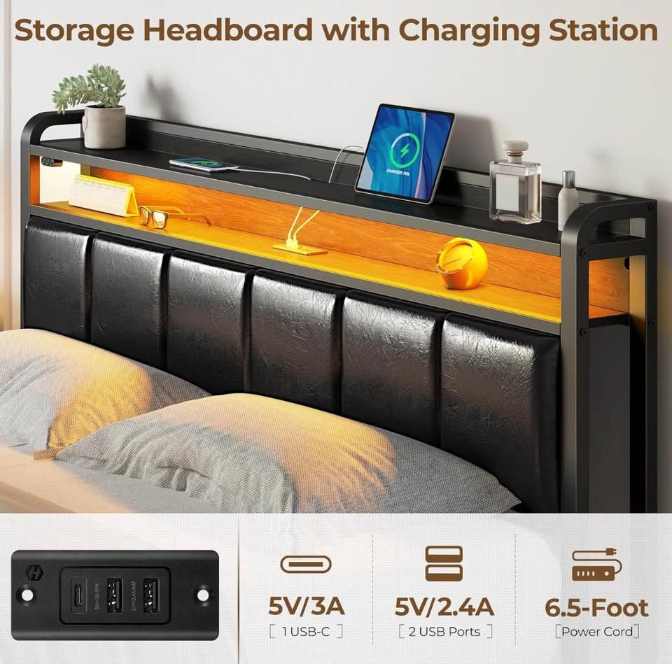 LED BED FRAME WITH CHARGING STATION - photo 4