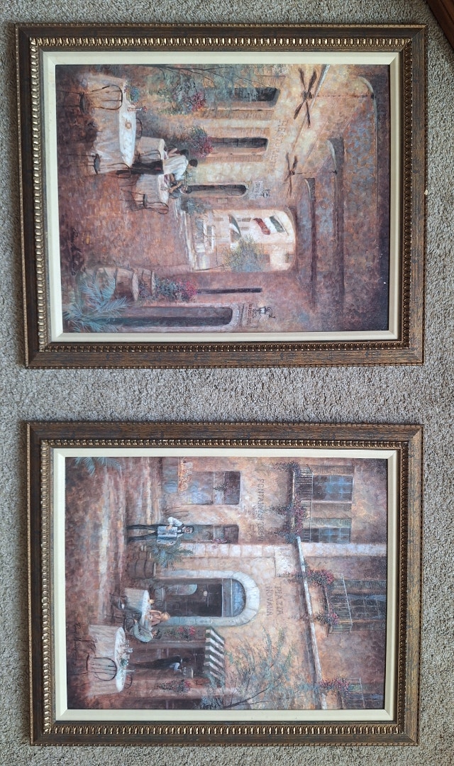 Set of 2 Framed Vintage Style Italian Café Paintings