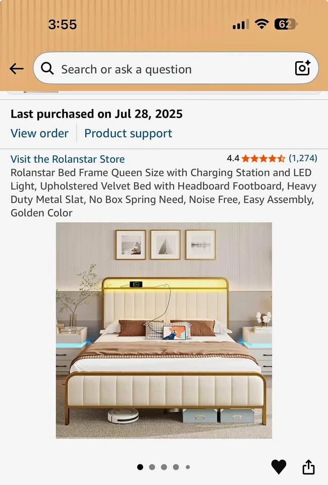 Queen Bed frame with fabric headboard and electrical