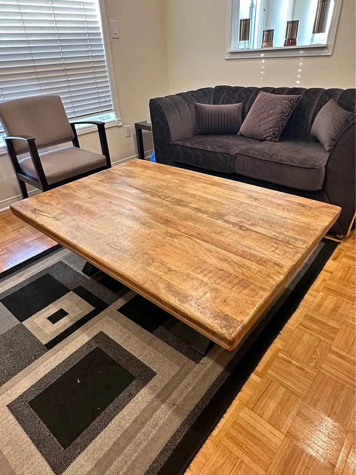 Solid Wood Coffee Table with Black Metal X-Base