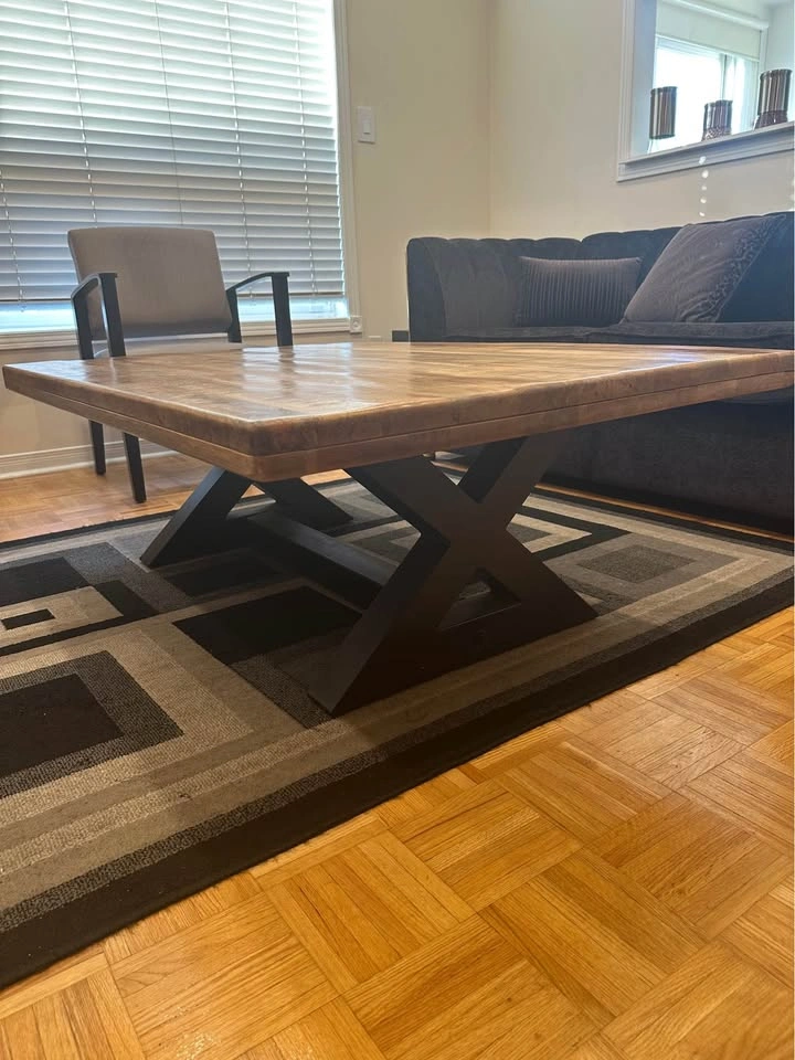 Solid Wood Coffee Table with Black Metal X-Base - photo 2